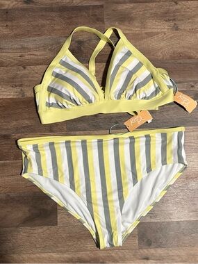 Kona Sol Yellow Stripe Bikini Set NWT